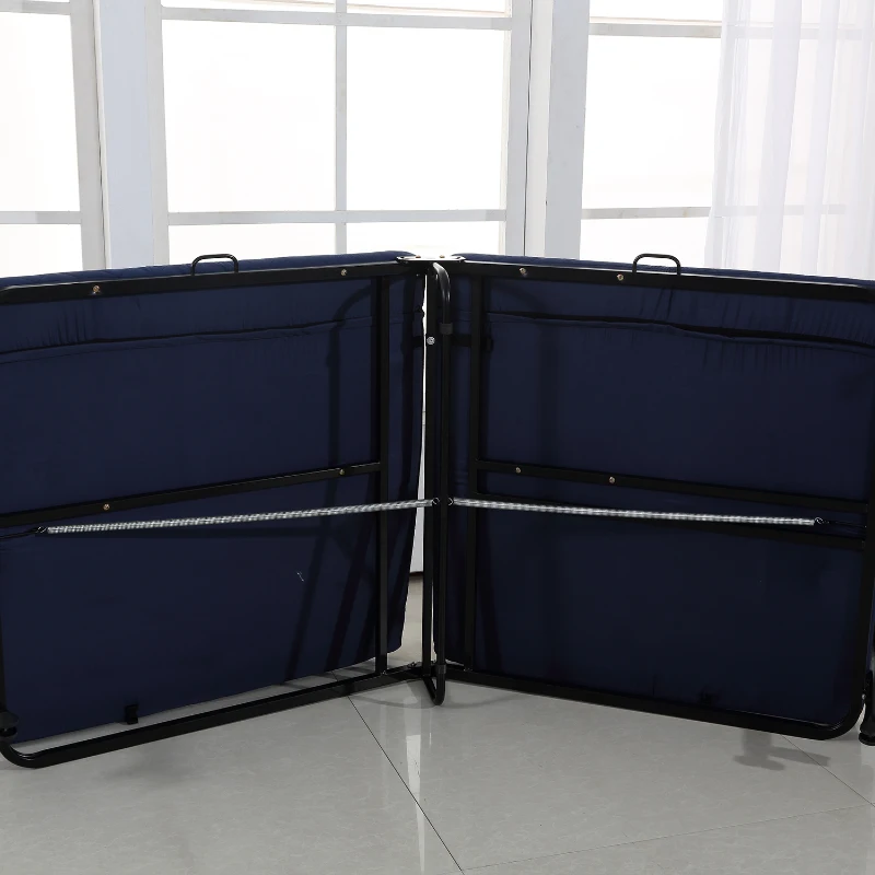 Homcom - Brandina Pieghevole con Materasso Divano Letto Portabile con Ruote Blu