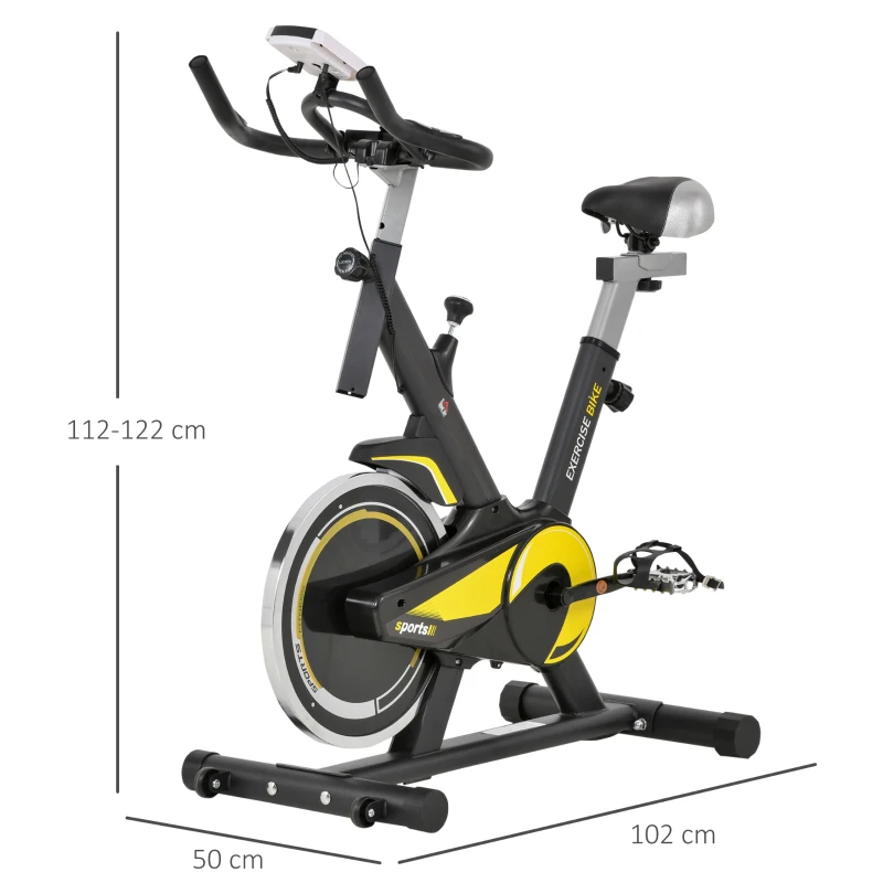 HOMCOM Spin Bike con Altezza regolabile 112-122cm Nera e Gialla, Volano 10kg