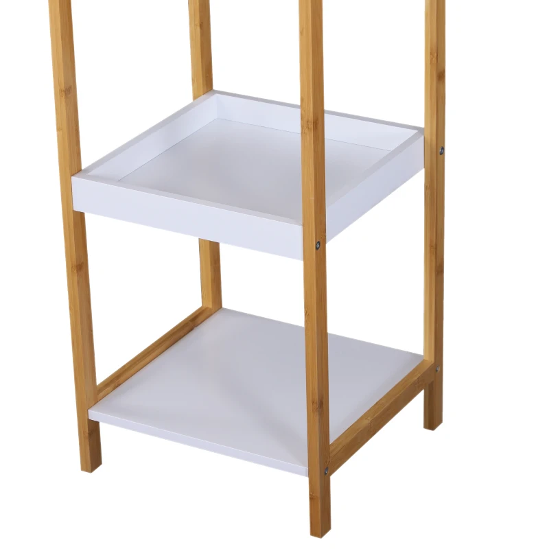 HOMCOM Scaffale Portaoggetti a 5 Ripiani in Bambù per Ingresso, Bagno e Ufficio, 32x30x130 cm, Bianco