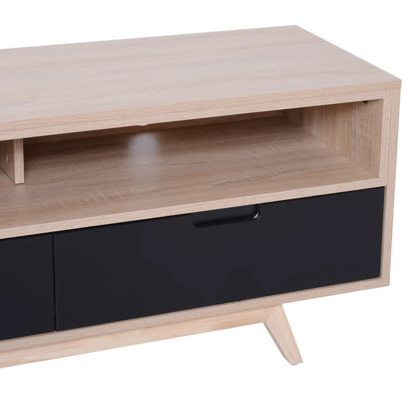 HOMCOM Stand TV Mobile Design Moderno 2 Ripaini da Soggiorno Rubberwood, MDF 120 x 40 x 50cm Rovere e Nero
