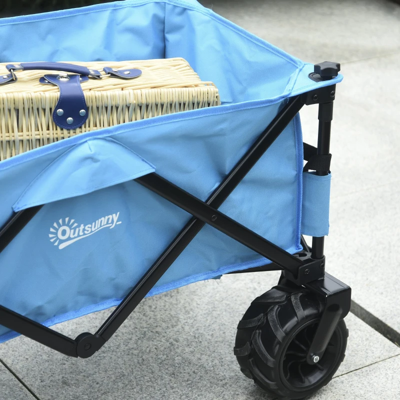 Outsunny Carrello Pieghevole per Giardinaggio Campeggio Telaio in Acciaio e Tessuto Oxford Blu 94 x 55 x 93.5cm