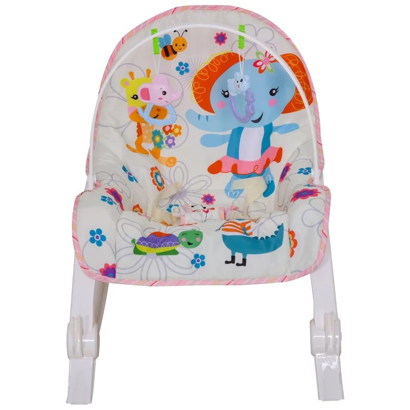 HOMCOM 2 in 1 Sdraietta Dondolo per Neonati con Musica e Vibrazione Cintura di Sicurezza, Altezza Regolabile, 51.4x68.6x55.9cm