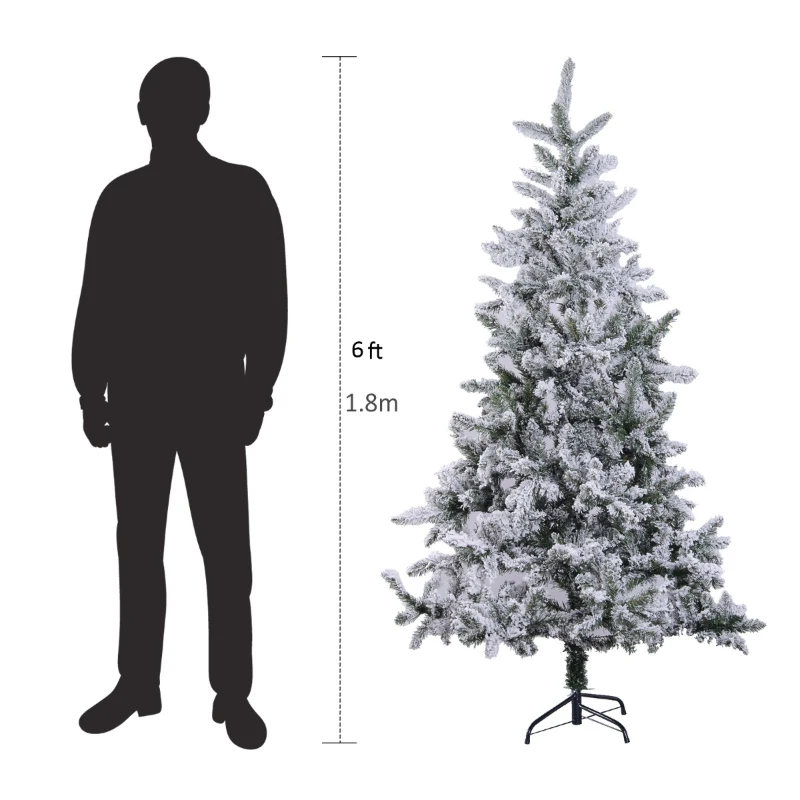 HOMCOM Albero di Natale Artificiale Alto 180 cm Effetto Neve Con 472 Punte per le Decorazioni Natalizie