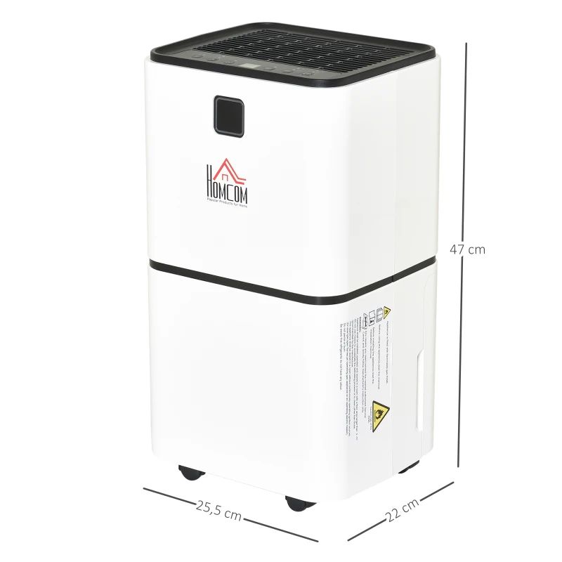 HOMCOM Deumidificatore Ambiente con Display per Ambienti 15-25㎡, Serbatoio 2000ml, Spegnimento automatico, deumidificazione di max. 12 litri/24h，in ABS Bianco