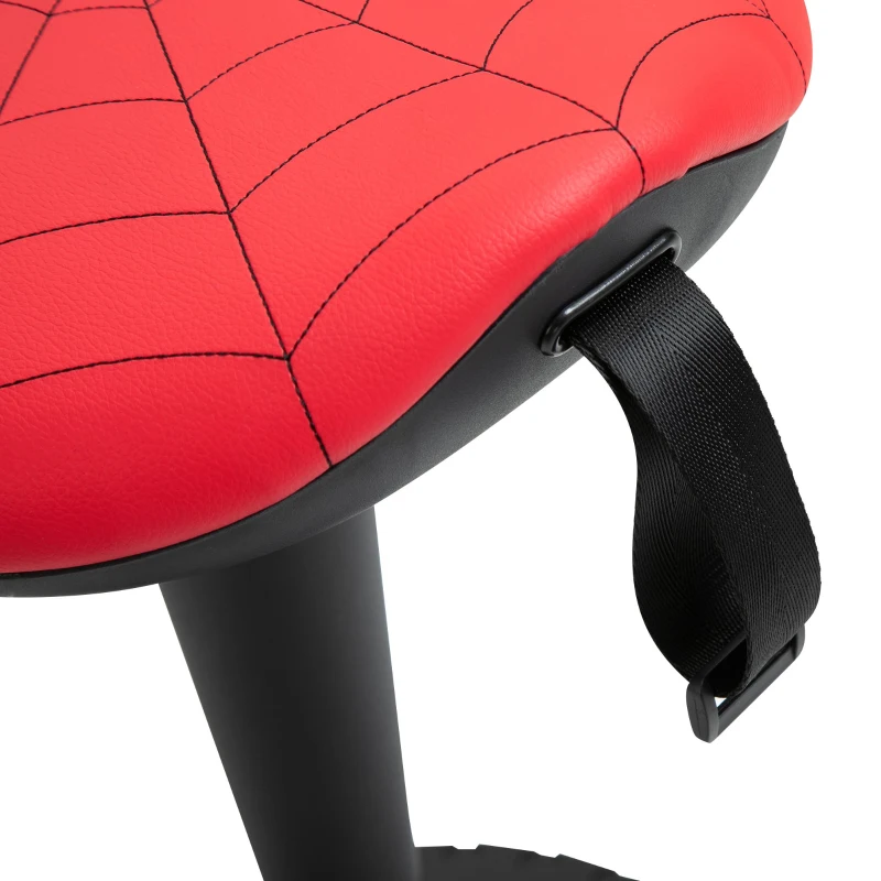 HOMCOM Sgabello Basculante con Seduta a Sella di Cavallo Rossa e Base Oscillante 360°, per Ufficio, 38x38x65.5-83.5cm