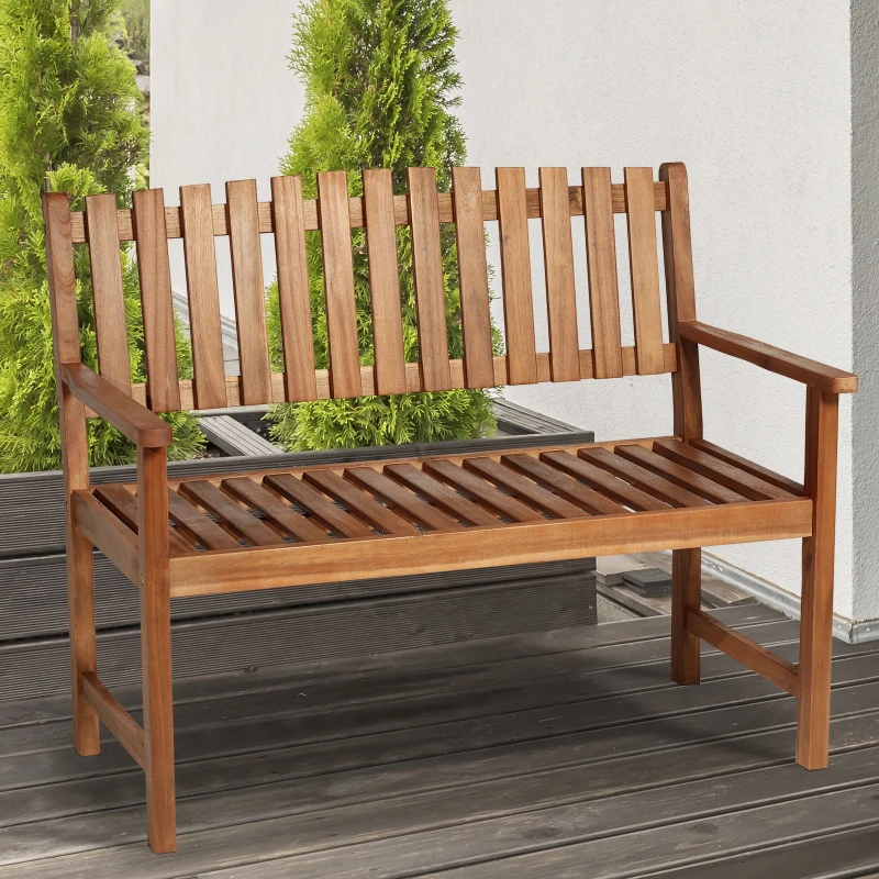 Outsunny Panchina da Giardino panchina giardino legno 2 Persone a Doghe Legno di Acacia 120 x 65 x 91.5 cm Marrone