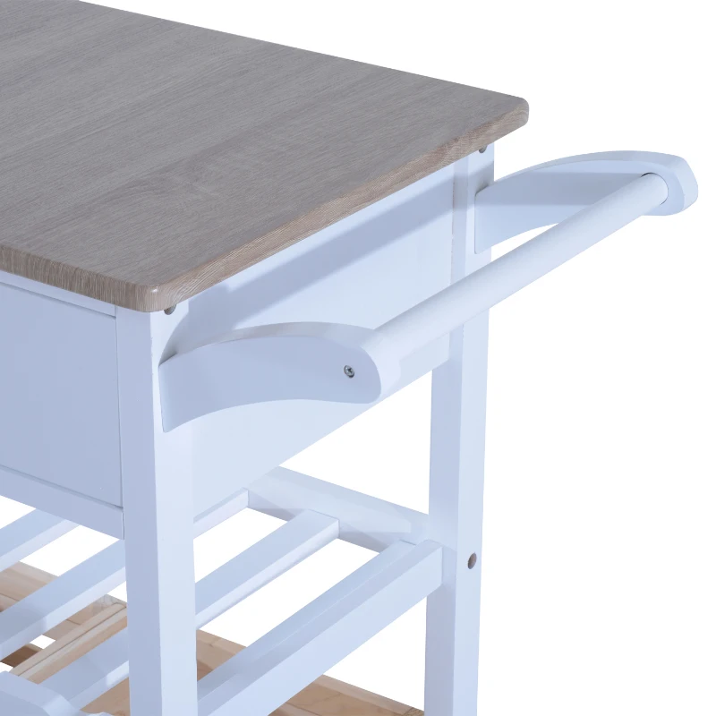 HOMCOM Carrello da Cucina Multifunzionale con 2 Ceste e Portabottiglie in Legno di Pino, Bianco, 70 x 40 x 86cm