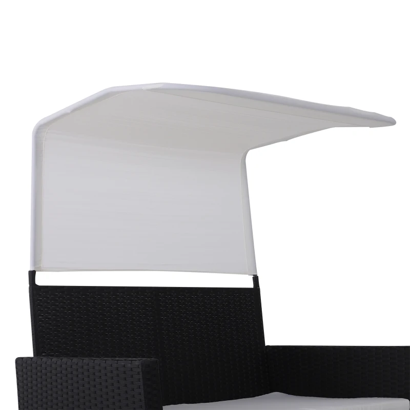 Outsunny Set Divano con Poggiapiedi Tetto Rimovibile da Giardino Esterno Rattan Nero Bianco