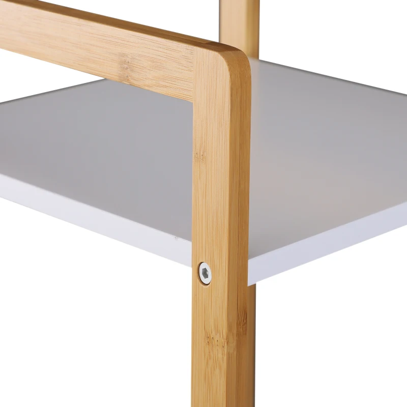 HOMCOM Scaffale Portaoggetti a 5 Ripiani in Bambù per Ingresso, Bagno e Ufficio, 32x30x130 cm, Bianco
