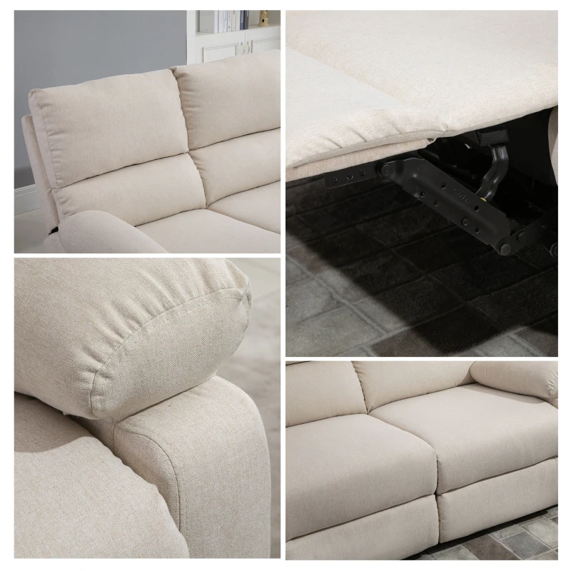 HOMCOM Divano 2 Posti Moderno in Tessuto Beige con Schienale Reclinabile e Recliner Manuale, 134x92x97cm
