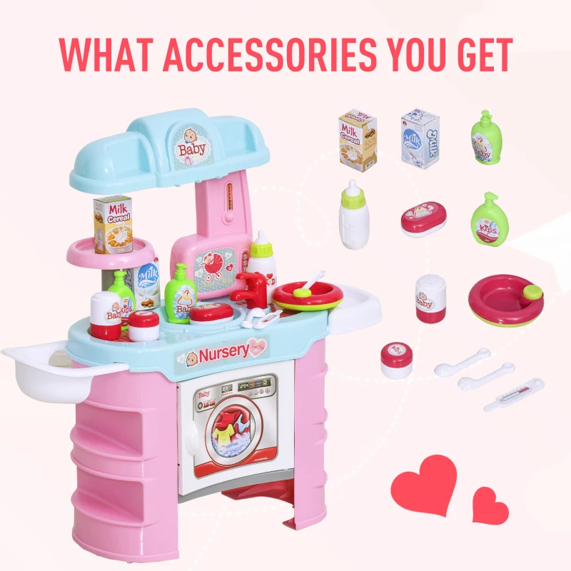 HOMCOM Baby Nursery Giocattolo per Bambole con 25 Accessori Bambini 3-6 Anni