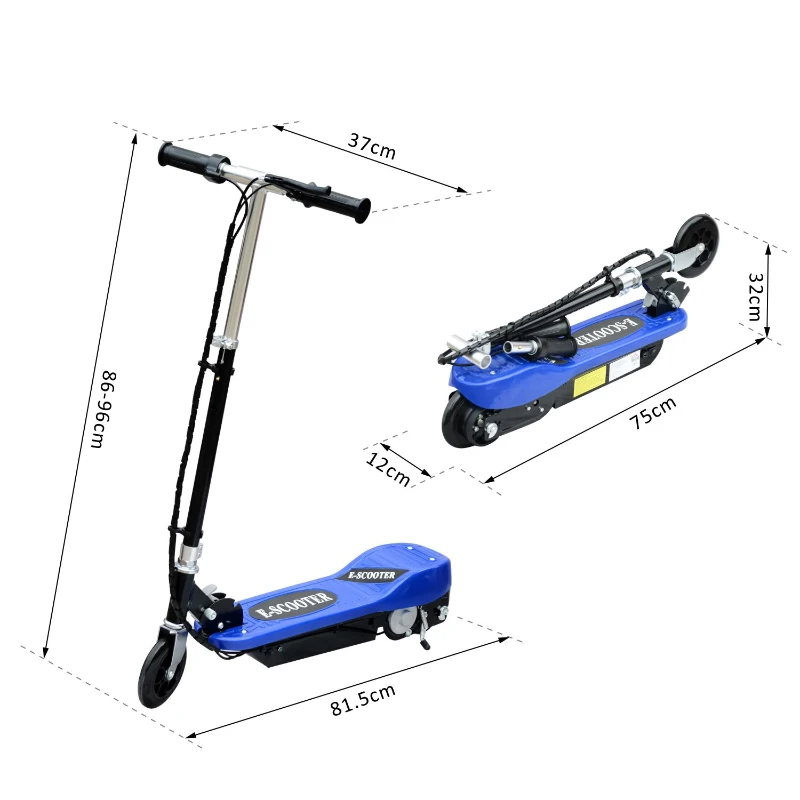 HOMCOM Monopattino EScooter Pieghevole per Bambini Velocità Max 12KM/H, 81.5 x 37 x 96cm, Blu