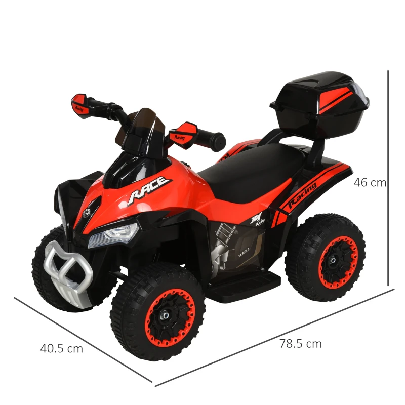 HOMCOM Quad Elettrico per Bambini con Motore 6V, Velocità Massima 5 km/h, Musica e Fanali Funzionanti, Rosso