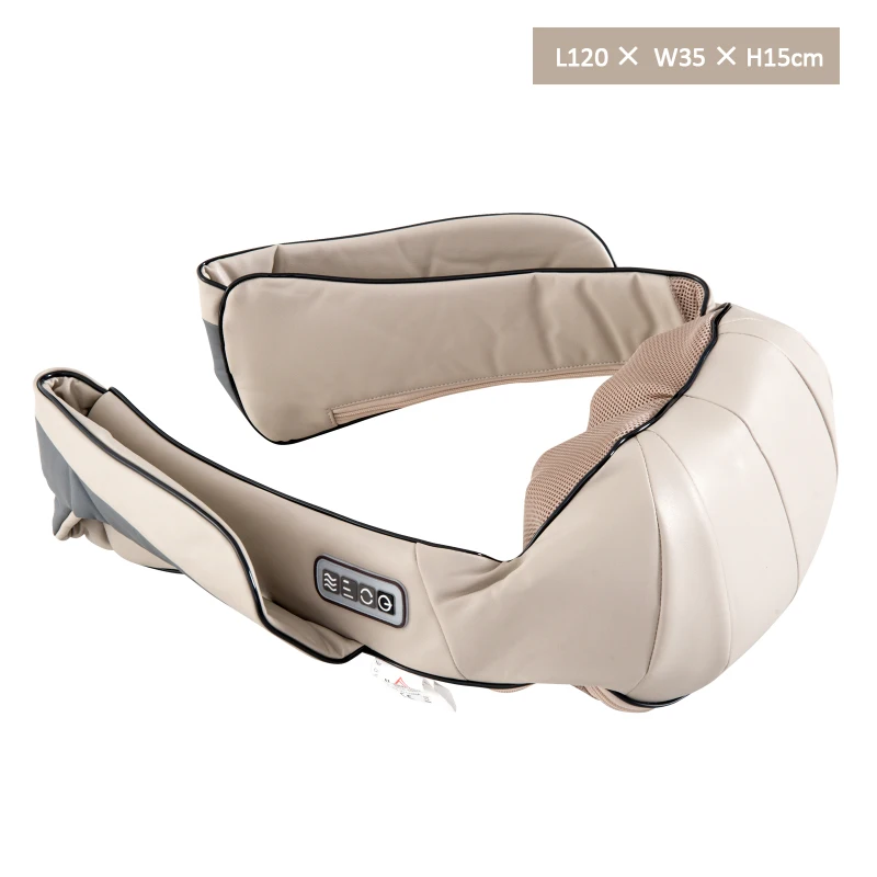 HOMCOM Massaggiatore Elettrico Ergonomico 8 Nodi 2 Direzioni 3 Livelli di Velocità Funzione di Riscaldamento Ecopelle, Maglia Beige, Grigio 120×35×15cm
