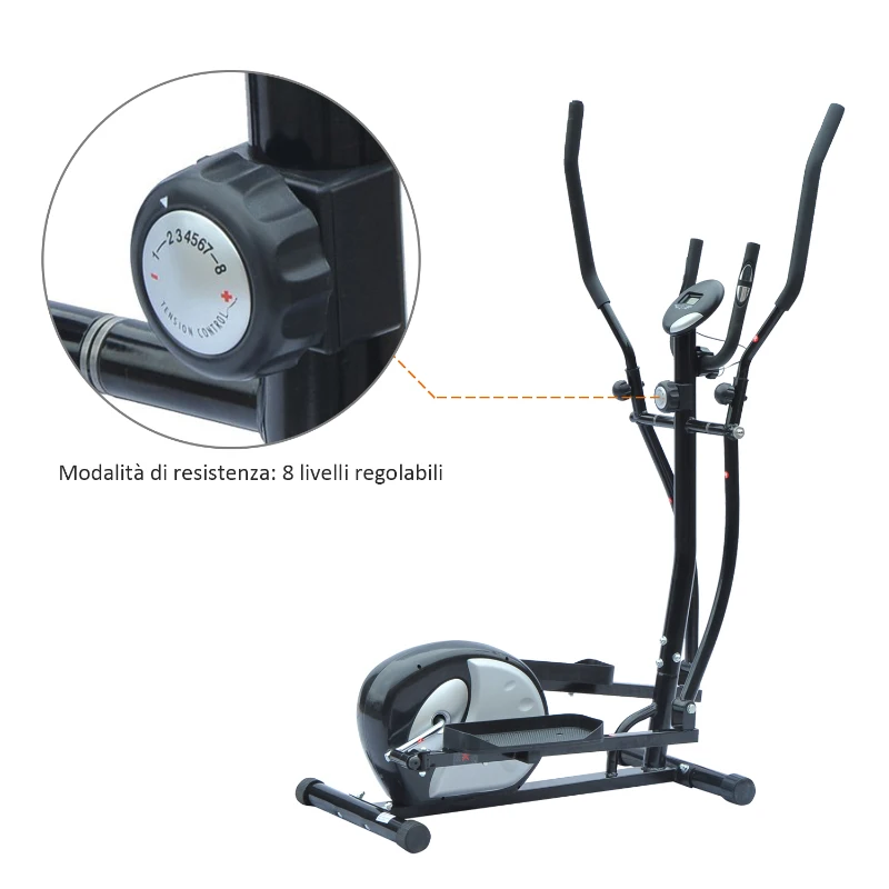 Homcom – Cyclette Ellittica Magnetica Professionale in Acciaio con Display, 111 x 58 x 150cm Nero