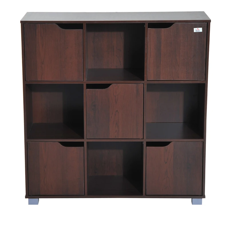 HOMCOM Libreria Design Classico da Terra con 9 Scompartimenti Legno Massello 89.5 × 30 × 93cm Marrone