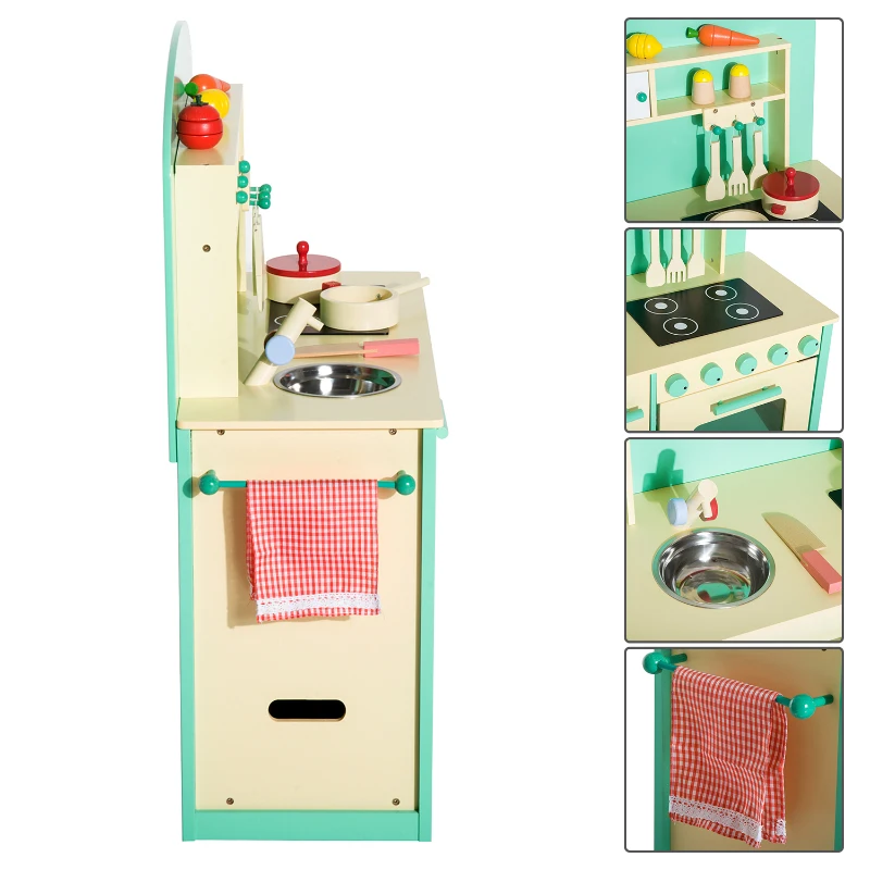 HOMCOM Cucina Giocattolo per Bambini con Accessori in Legno 70x30x88cm