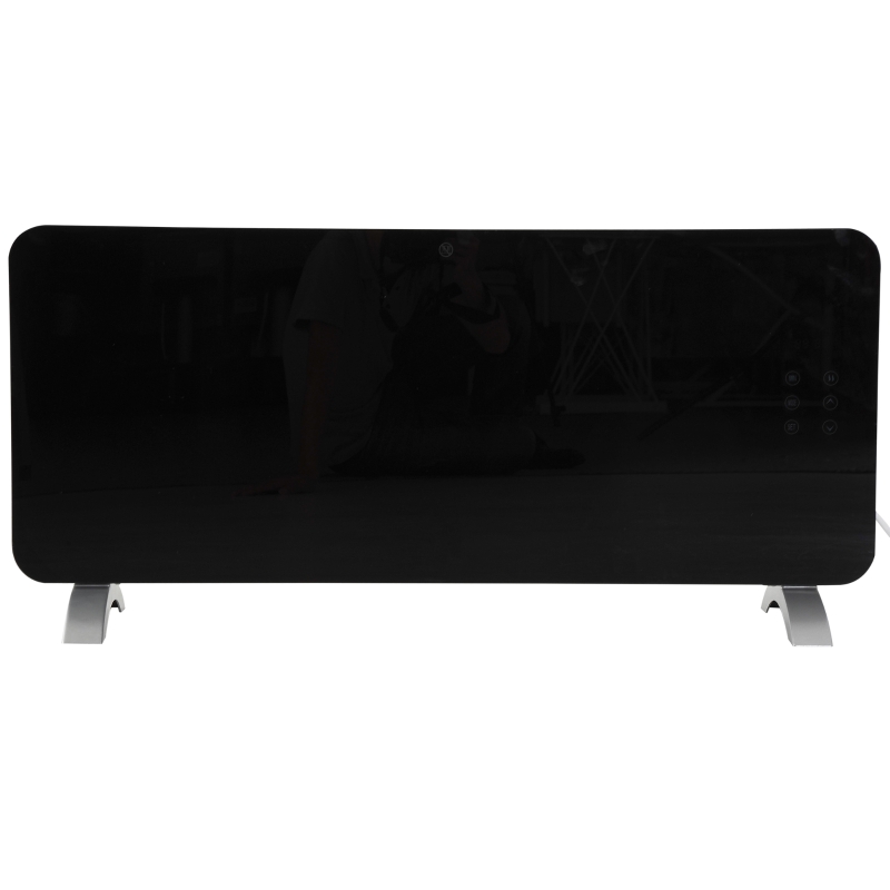 HOMCOM Termoconvettore Elettrico a Parete o a Terra Riscaldatore 1000W/2000W con Telecomando in Acciaio Vetro 92x24x43cm Nero