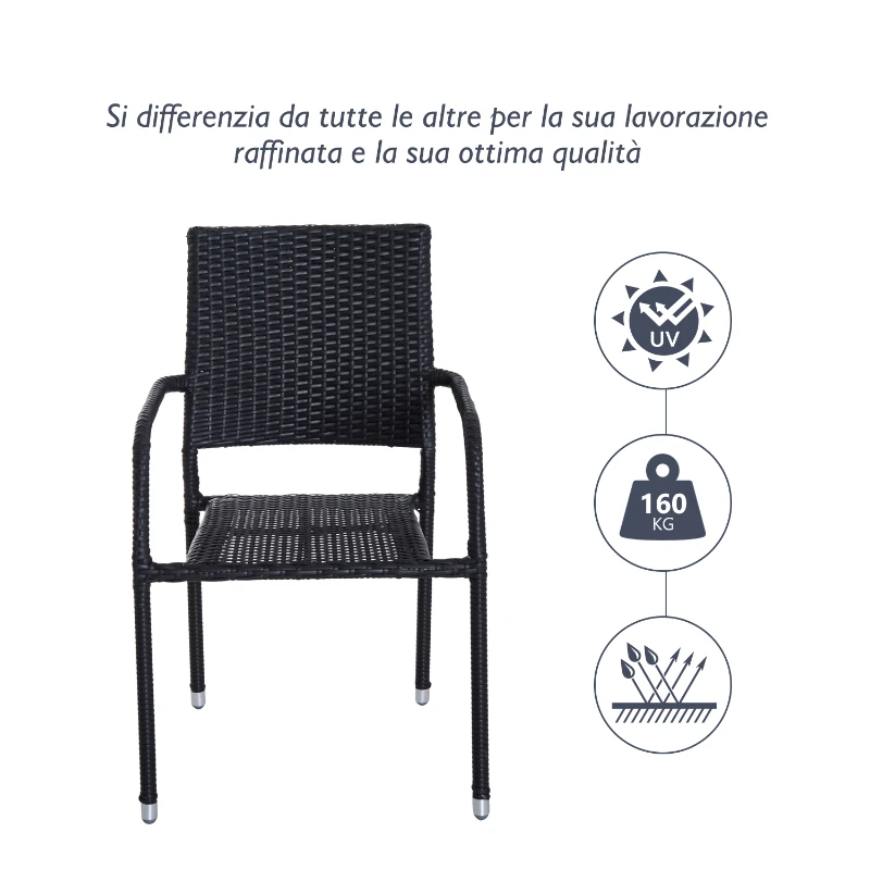 Outsunny Set di 4 Sedie da Pranzo Moderno Giardino Poli Rattan 57 × 64 × 89cm Marrone