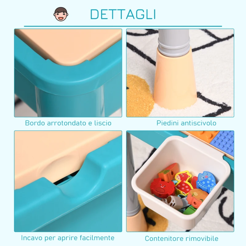 HOMCOM Set Tavolo Contenitore con 2 Sedie e 4 Scatole Portagiochi per Bambini