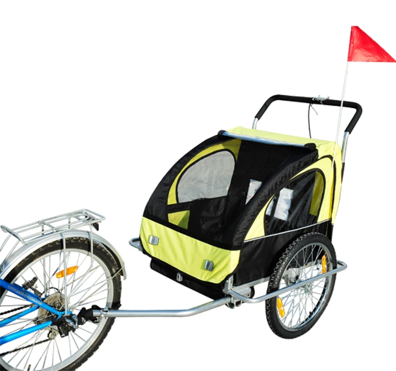Outsunny Rimorchio Bici per Bambini Passeggio Carrello Portabimbi Mutifunzioanle 2 in 1, 122 × 90 × 106cm Giallo