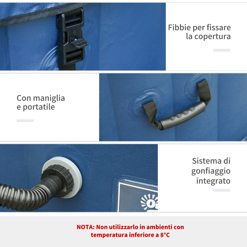 Outsunny Vasca Idromassaggio Gonfiabile da Esterno 100 Getti e Riscaldamento 40°C per 4-6 Persone Φ208x65cm Bianco e Blu