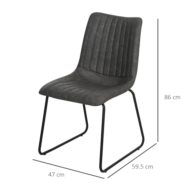 HOMCOM Set 2 Sedie Classiche Imbottite per Soggiorno, Cucina o Sala da Pranzo in Similpelle Grigie, 47x59.5x86cm