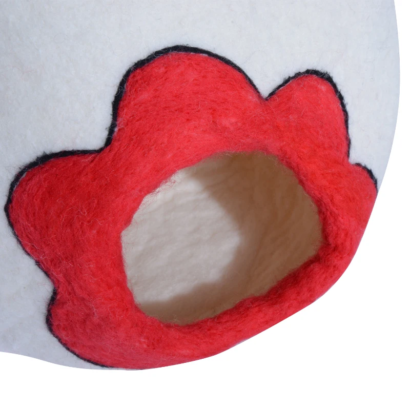 PawHut Cuccia per Gatti in Lana Φ35 x 20cm Bianco e Rosso