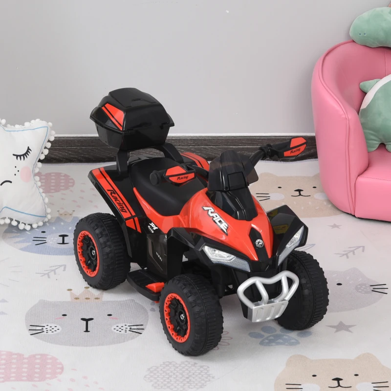 HOMCOM Quad Elettrico per Bambini con Motore 6V, Velocità Massima 5 km/h, Musica e Fanali Funzionanti, Rosso