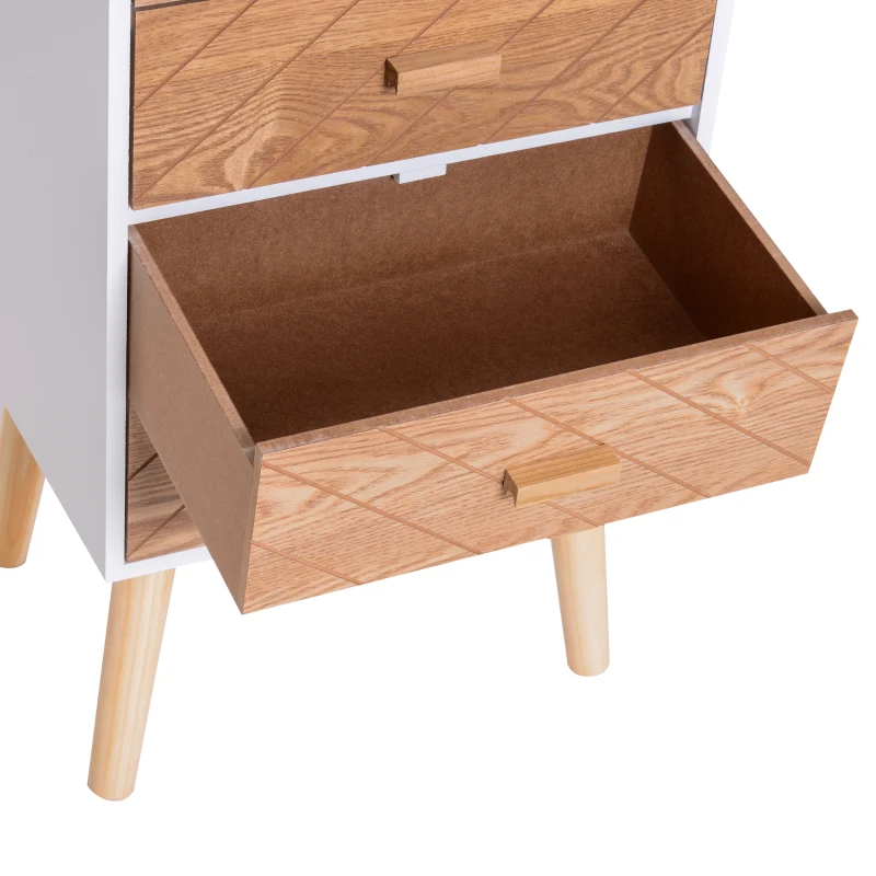 HOMCOM Cassettiera in Legno 4 Cassetti, 40x30x75cm, Bianco e Legno