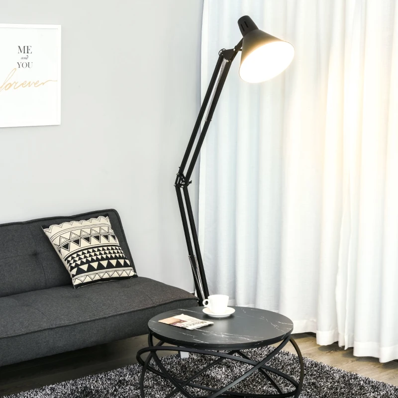 HOMCOM Lampada da Terra con Paralume e Altezza Regolabile, Interruttore a Pedale, in Metallo, Nero, 63x31.5x91-182cm