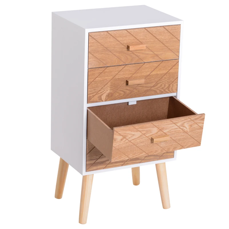 HOMCOM Cassettiera in Legno 4 Cassetti, 40x30x75cm, Bianco e Legno