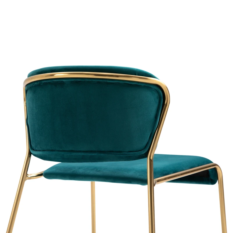 HOMCOM Set 4 Sedie di Design per Sala da Pranzo, Poltroncine Imbottite in Velluto Verde e Gambe in Metallo Oro