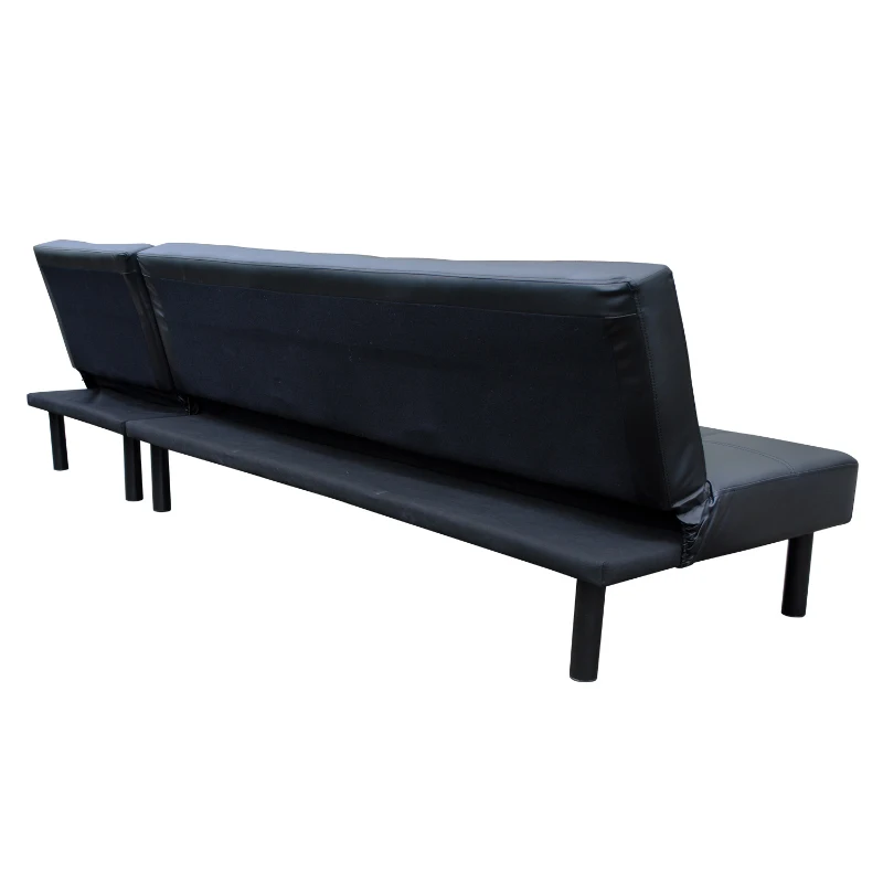 HOMCOM – Divano Letto con Poltrona Chaise Lounge Multifunzionale in Ecopelle, Nero