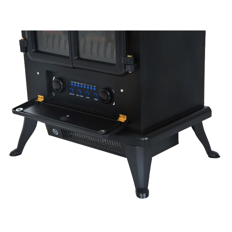 HOMCOM Caminetto Elettrico da Terra Potenza 950W/1850W in Ferro e Vetro Telecomando 42.5 x 28 x 54 cm Nero