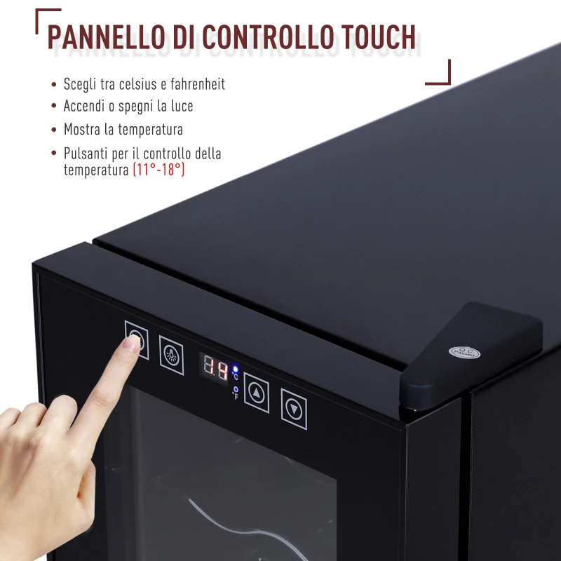HOMCOM Cantina Refrigerata per Vino, Frigorifero Cantinetta con 5 Ripiani (Max 12 Bottiglie), Temperatura 11°-18°, Nero