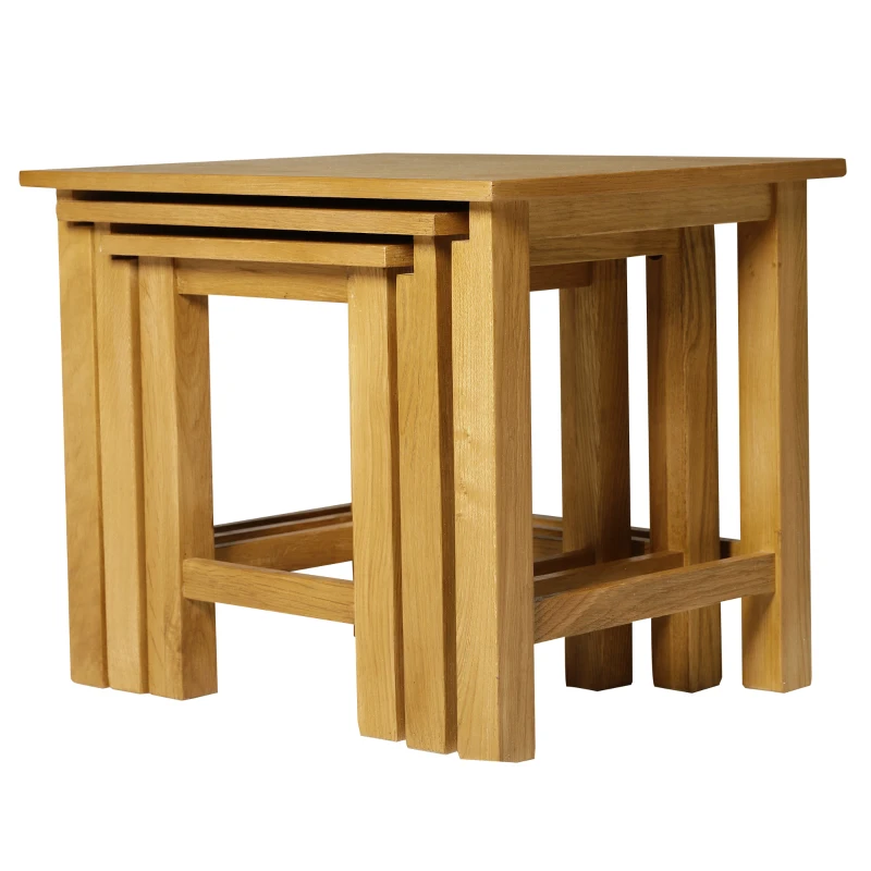 HOMCOM Set 3 Tavolini con Diverse Misure Impilabili Tavolini da Caffè, Tavolini d'Appoggio per Soggiorno, Giardino, Balcone Legno di Quercia di Elevata Qualità