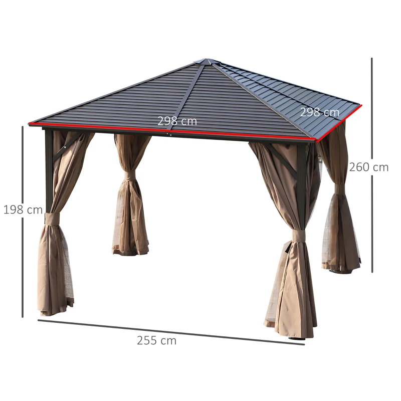 Outsunny Gazebo con Tende Laterali Struttura in Alluminio, Marrone e Nero 3x3m