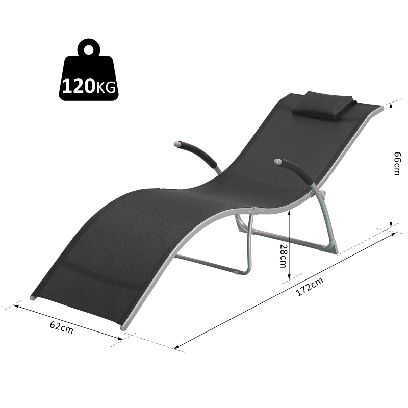 Outsunny Sdraio Chaise Longue Pieghevole da Giardino Acciaio e Textilene 172x62x66cm Nero