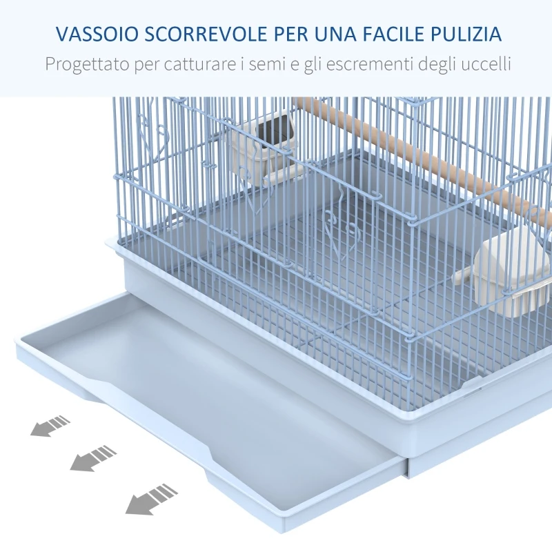 PawHut Gabbia per Uccelli con Trespoli, Altalena e Ciotole, Voliera da Giardino in Metallo e Plastica, 47.5x36x91cm, Bianco