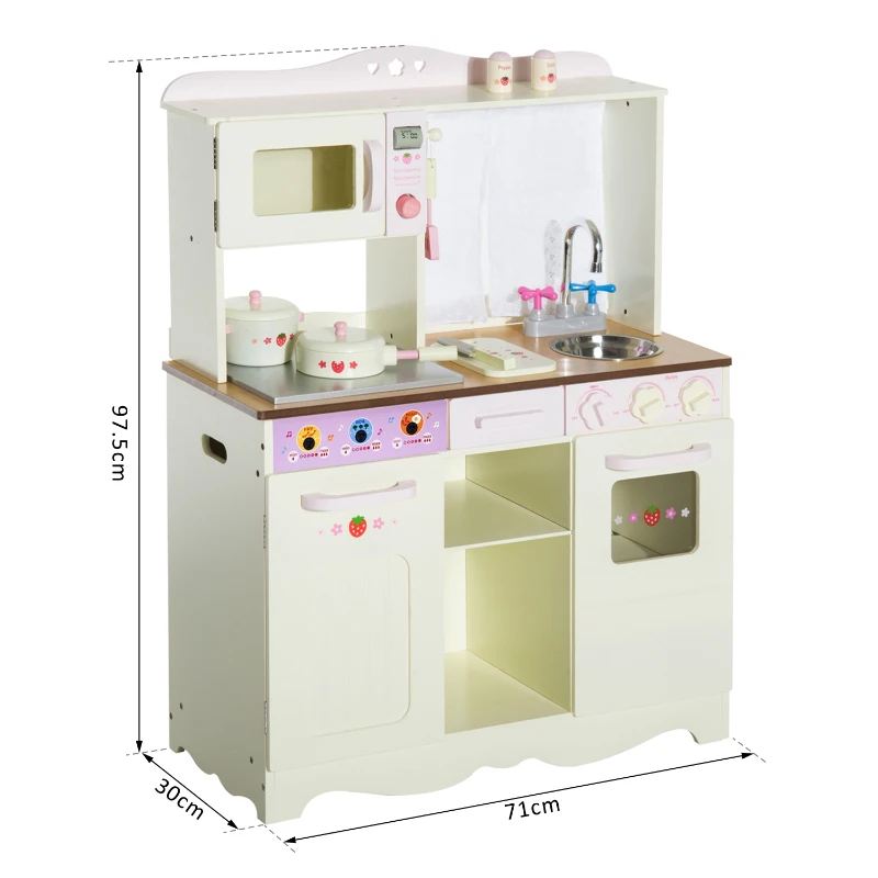 HOMCOM Cucina Giocattolo per Bambini con Accessori Legno 71 × 30 × 97.5cm