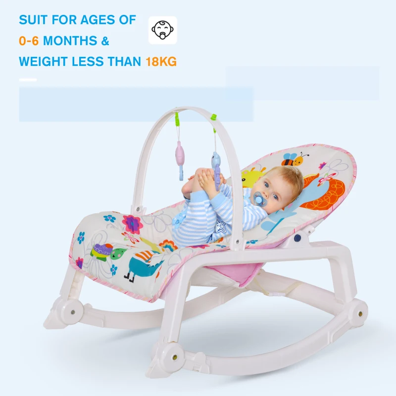 HOMCOM 2 in 1 Sdraietta Dondolo per Neonati con Musica e Vibrazione Cintura di Sicurezza, Altezza Regolabile, 51.4x68.6x55.9cm