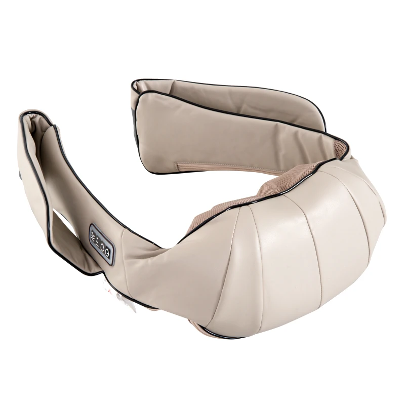 HOMCOM Massaggiatore Elettrico Ergonomico 8 Nodi 2 Direzioni 3 Livelli di Velocità Funzione di Riscaldamento Ecopelle, Maglia Beige, Grigio 120×35×15cm