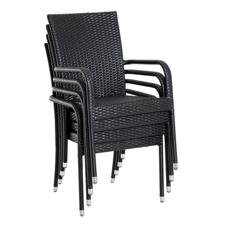 Outsunny Set 5pz Mobili da Giardino Tavolo con 4 Sedie Balcone Rattan Marrone