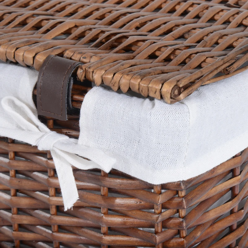 HOMCOM Set di Contenitori Portaoggetti in Vimini 5 Pezzi con Fodera Rimovibile e Lavabile