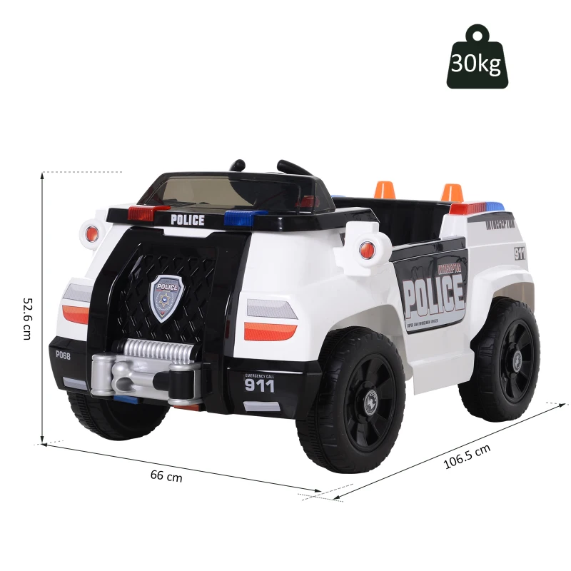 HOMCOM Macchina Elettrica della Polizia Giocattolo per Bambini con Cintura di Sicurezza e anche Telecomando Realistica e con Musica L106.5*W66*H52.6cm