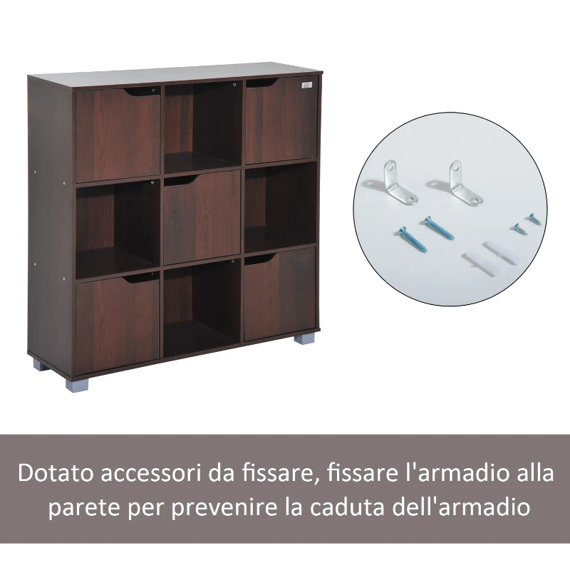 HOMCOM Libreria Design Classico da Terra con 9 Scompartimenti Legno Massello 89.5 × 30 × 93cm Marrone