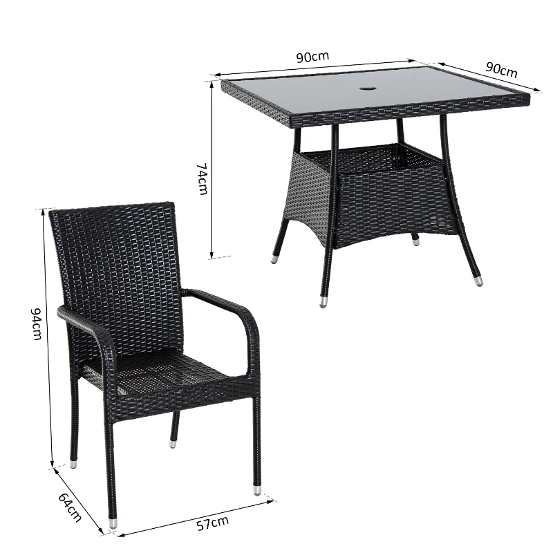 Outsunny Set 5pz Mobili da Giardino Tavolo con 4 Sedie Balcone Rattan Marrone