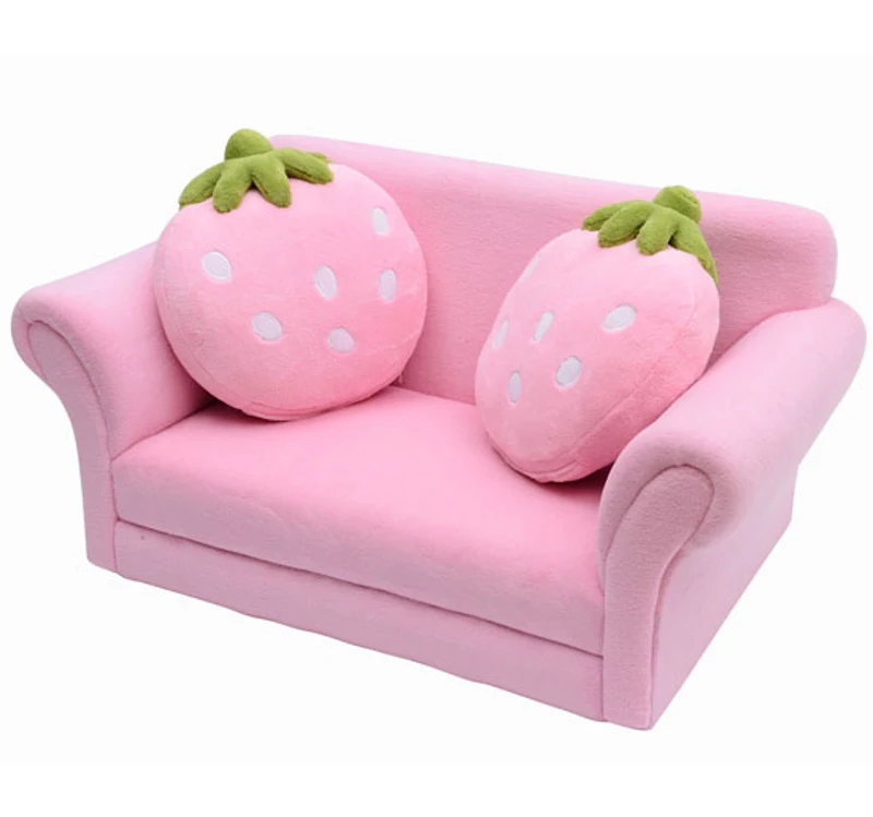 HOMCOM Divanetto per Bambini con 2 Cuscini a Forma di Fragola, Seduta e schienale imbottiti, 90x53x48 cm, Rosa e Verde