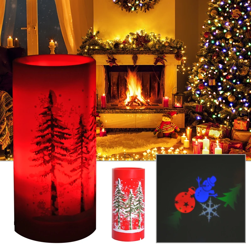 HOMCOM Candela Proiettore Natale LED con 4 Effetti Luce Intercambiabili Ф7x15cm Rosso